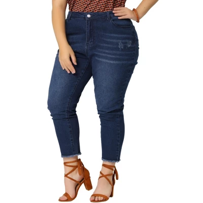 Agnes Orinda Women's Plus Size Denim Pants Frayed Washed Ankle Jeans With Slash Pockets 8 Agnes Orinda Women's Plus Size Denim Pants Frayed Washed Ankle Jeans With Slash Pockets - Image 6