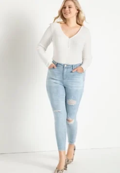 ELOQUII Women’s Plus Size Classic Fit Peach Lift Distressed Skinny Jean -Lady Clothing Store GUEST a1ee8ece 1aed 4b82 aac4 3f698c5b3f55