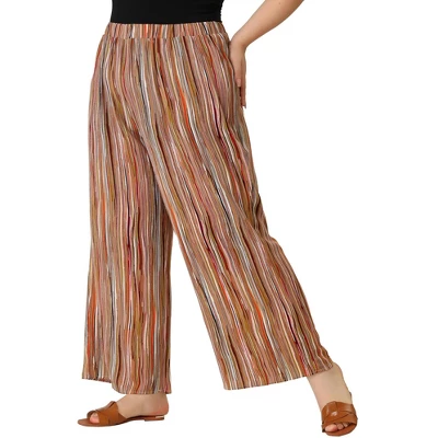 Agnes Orinda Women's Plus Size Boho Palazzo Lounge Wide Leg Pants With Elastic Waist And Stripe 3 Agnes Orinda Women's Plus Size Boho Palazzo Lounge Wide Leg Pants With Elastic Waist And Stripe