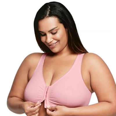 Glamorise Womens Front-Closure Cotton T-Back Comfort Wirefree Bra 1908 Pink Blush 4 Glamorise Womens Front-Closure Cotton T-Back Comfort Wirefree Bra 1908 Pink Blush - Image 2