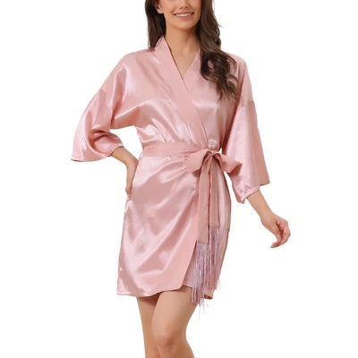 Cheibear Womens Satin Robes Pajama Bridal Party Tie Waist Mini Bathrobe 9 Cheibear Womens Satin Robes Pajama Bridal Party Tie Waist Mini Bathrobe - Image 7