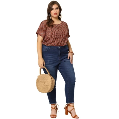 Agnes Orinda Women's Plus Size Denim Pants Frayed Washed Ankle Jeans With Slash Pockets 4 Agnes Orinda Women's Plus Size Denim Pants Frayed Washed Ankle Jeans With Slash Pockets - Image 2