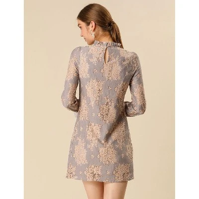 Allegra K Women's Ruffle Crew Neck Formal Elegant Mini Floral Lace Dress 6 Allegra K Women's Ruffle Crew Neck Formal Elegant Mini Floral Lace Dress - Image 4