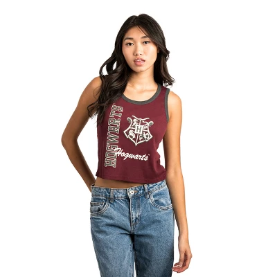 Harry Potter Hogwarts Crest Sleeveless Cardinal Red Women's Chunk Rib Tank Top 3 Harry Potter Hogwarts Crest Sleeveless Cardinal Red Women's Chunk Rib Tank Top
