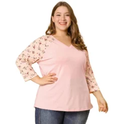Agnes Orinda Women's Plus Size V Neck 3/4 Sleeve Raglan Floral Print Peasant Tops -Lady Clothing Store GUEST a92fbe05 35af 4d6d a3f9 b2a3743c66ff