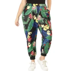 Agnes Orinda Women's Plus Size Adjustable Elastic Waist Pockets Tropical Harem Jogger Pants