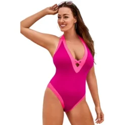 Swimsuits For All Women’s Plus Size Plunge Colorblock One Piece -Lady Clothing Store GUEST a9d9bba7 7c9c 49f2 bc92 09a259f8f733