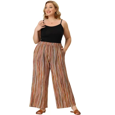Agnes Orinda Women's Plus Size Boho Palazzo Lounge Wide Leg Pants With Elastic Waist And Stripe 5 Agnes Orinda Women's Plus Size Boho Palazzo Lounge Wide Leg Pants With Elastic Waist And Stripe - Image 3