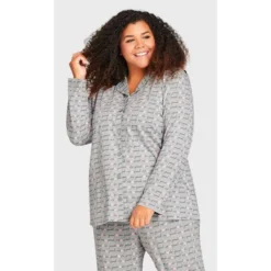 Women's Plus Size Button Through Sleep Top - Gray | AVENUE -Lady Clothing Store GUEST ad5332d5 197f 45d4 bd76 e0ea4359f241