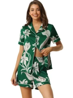Cheibear Women's Floral Button Down Shirt With Shorts Satin Pajamas Sets -Lady Clothing Store GUEST ae34b49a 49d6 4985 bee4 2aa6cab87f14