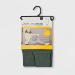 Warm Essentials By Cuddl Duds Women's Waffle Ribbed Trimmed Leggings With Pockets