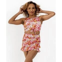Lime Ricki Women's Groovy Blooms Knotted Crop