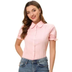 Allegra K Women's Collared Frilled Short Sleeve Solid Shirts -Lady Clothing Store GUEST b346edd6 c964 40a4 81c3 3c38ee7849d5