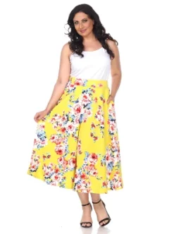 Women's Plus Size Floral Printed Tasmin Flare Midi Skirts - White Mark -Lady Clothing Store GUEST b526b12e b391 44d3 a3e3 f1593f4c11d0