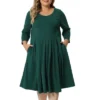 Agnes Orinda Women's Plus Size 3/4 Sleeve Round Neck With Pocket Flowy Dress -Lady Clothing Store GUEST b52f346c 37ae 4ad5 a7c3 b59884c229cc