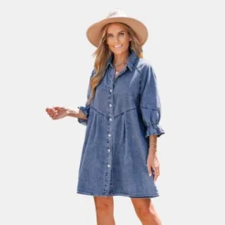 Women's Denim Button-Front Ruffled Mini Dress - Cupshe -Lady Clothing Store GUEST b55da0b8 dd36 4507 a8e6 81dd2fdcba0c