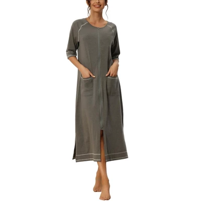 Cheibear Womens Zipper Front Housecoat With Pockets Long Robes 8 Cheibear Womens Zipper Front Housecoat With Pockets Long Robes - Image 6