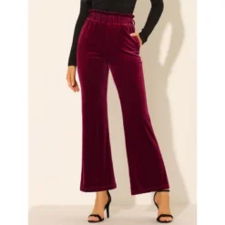 Allegra K Women's Velvet Tie Waist Stretchy Wide Leg Pants With Pockets -Lady Clothing Store GUEST b923cdbe a918 44a9 ab5d dd6234abc269