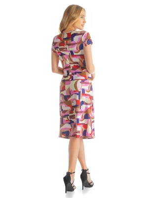 Womens Abstract Pattern Short Sleeves Knee-Length Faux Wrap Dress 4 Womens Abstract Pattern Short Sleeves Knee-Length Faux Wrap Dress - Image 2