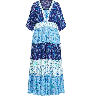 Women's Plus Size Daisy Tiered Maxi Dress - Blues | AVENUE 4 Women's Plus Size Daisy Tiered Maxi Dress - Blues | AVENUE - Image 2