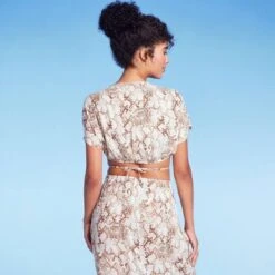 Women's Tie-Front Short Sleeve Cover Up Crop Top - Shade & Shore™ Tan Snake Print -Lady Clothing Store GUEST bd418520 4fce 4499 af62 857f0222eabb