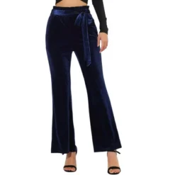 Allegra K Women's Velvet Tie Waist Stretchy Wide Leg Pants With Pockets -Lady Clothing Store GUEST bdcefd01 7060 4299 b14a fb1466c1c3c2