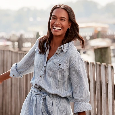 Lands' End Women's Indigo Tencel Heritage Long Sleeve Shirt 4 Lands' End Women's Indigo Tencel Heritage Long Sleeve Shirt - Image 2