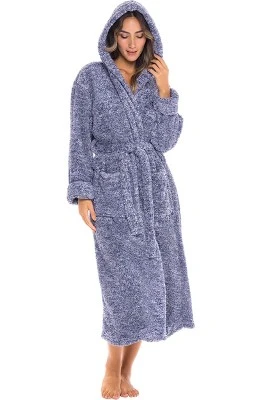 Women's Fuzzy Plush Fleece Bathrobe With Hood, Soft Warm Hooded Lounge Robe 19 Women's Fuzzy Plush Fleece Bathrobe With Hood, Soft Warm Hooded Lounge Robe - Image 17