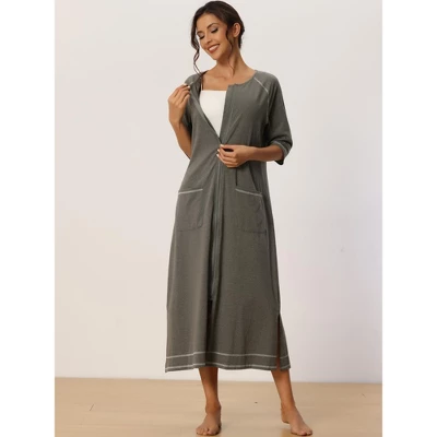 Cheibear Womens Zipper Front Housecoat With Pockets Long Robes 3 Cheibear Womens Zipper Front Housecoat With Pockets Long Robes