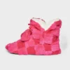 Women's Checkered Faux Fur Booties With Poms And Grippers - Pink -Lady Clothing Store GUEST c0ae2da1 b1e8 4571 a1cc a8fa1f127001