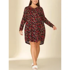 Agnes Orinda Women's Plus Size Floral Notched Lapel Button Up Nightgown