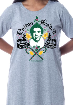 Elf The Movie Womens' Buddy Cotton-Headed Nightgown Sleep Pajama Grey 4 Elf The Movie Womens' Buddy Cotton-Headed Nightgown Sleep Pajama Grey - Image 2