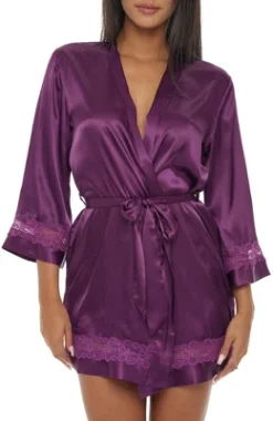 Womens Short Satin Lace Trim Robe, Silk Like Loungewear -Lady Clothing Store GUEST c297da52 6422 4ad6 9f0d f3801be0e2c0