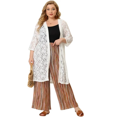 Agnes Orinda Women's Plus Size Boho Palazzo Lounge Wide Leg Pants With Elastic Waist And Stripe 4 Agnes Orinda Women's Plus Size Boho Palazzo Lounge Wide Leg Pants With Elastic Waist And Stripe - Image 2