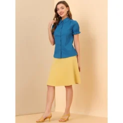Allegra K Women's Collared Frilled Short Sleeve Solid Shirts