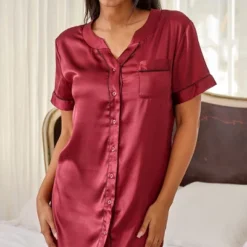 Womens Satin Night Shirt, Boyfriend Style Short Sleeve Sleep Shirt 13 Womens Satin Night Shirt, Boyfriend Style Short Sleeve Sleep Shirt -Lady Clothing Store GUEST c7144d9d 9740 48d3 82f8 653bb8ba5b4c