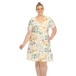 Plus Size Floral Short Sleeve Knee Length Dress -Lady Clothing Store GUEST c760df8c cfec 46a2 b2dd 74dd4123440b