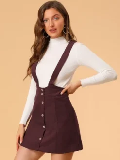 Allegra K Women's Corduroy Overall Dress A-line Decor Button Front Suspender Skirt -Lady Clothing Store GUEST c7ea0c64 9089 422d 9e49 8714a8cf51ab
