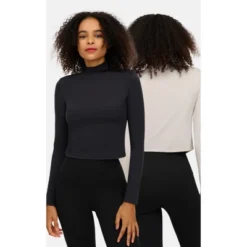 Yogalicious Womens 2 Pack Zenly Evelyn Long Sleeve Mock Neck Crop Top -Lady Clothing Store GUEST c96fac3e 2ef4 4b13 8484 acd239a27e18