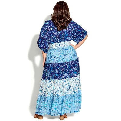 Women's Plus Size Daisy Tiered Maxi Dress - Blues | AVENUE 3 Women's Plus Size Daisy Tiered Maxi Dress - Blues | AVENUE