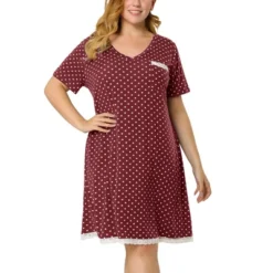 Agnes Orinda Womens Plus Size V Neck Polka Dots Short Sleeve Sleepwear Pajamas Nightgown -Lady Clothing Store GUEST cd5cc11f 1f5d 457f b958 02768812f199