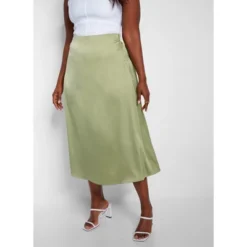 Women's Essential Satin Shift Skirt - Olive -Lady Clothing Store GUEST cf070050 a9b4 403a bfb7 962c760b65a0