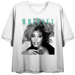 Whitney Houston Classic Photo Print Crew Neck Short Sleeve Women's White Crop T-shirt -Lady Clothing Store GUEST cf387782 92b6 401d b0c7 d9e16473d4d2