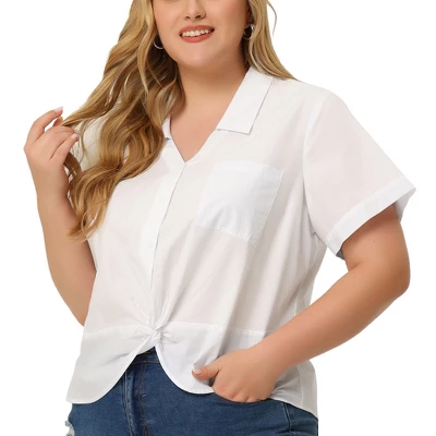 Agnes Orinda Women's Plus Size Flat Collar Twist Hem Chest Pocket Short Sleeve Shirt Top 8 Agnes Orinda Women's Plus Size Flat Collar Twist Hem Chest Pocket Short Sleeve Shirt Top - Image 6