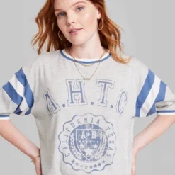 Women's Ascot + Hart Varsity Elbow Sleeve Graphic T-Shirt - Gray -Lady Clothing Store GUEST cf46d87e 9b83 4452 937d a344692403bd