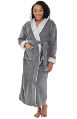 Women's Warm Winter Robe, Plush Fleece Full Length Long Hooded Bathrobe -Lady Clothing Store GUEST cfa18fb3 61fd 4164 b044 041c9b0d4a63