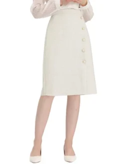 Allegra K Women's Plaid Tweed High Waist Button Decor Shiny Business Elegant Midi Skirt -Lady Clothing Store GUEST d00dd5b5 b30e 48a0 b5ed dea535f80520