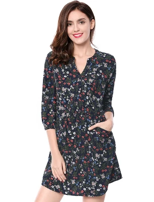 Allegra K Women's Button Front Floral Print V Neck 3/4 Sleeves Above Knee Dresses 10 Allegra K Women's Button Front Floral Print V Neck 3/4 Sleeves Above Knee Dresses - Image 8