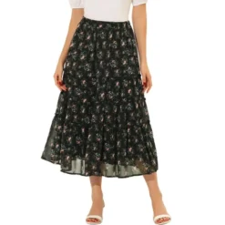 Allegra K Women's Floral Elastic Waist Tiered Ruffle Boho Midi Skirts -Lady Clothing Store GUEST d0ccf3cd 48da 4210 b06c b27a0fe8f5e5