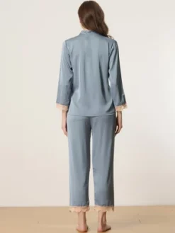 Cheibear Womens Long Sleeve Lace Trim Satin Button Shirt Pants Matching Couple Pajama Sets Sleepwear -Lady Clothing Store GUEST d131258e f7ab 4c8f 912a ed505045cc65